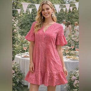 Women's Hot Pink Ruffle Pintuck Tunic by J. Jill